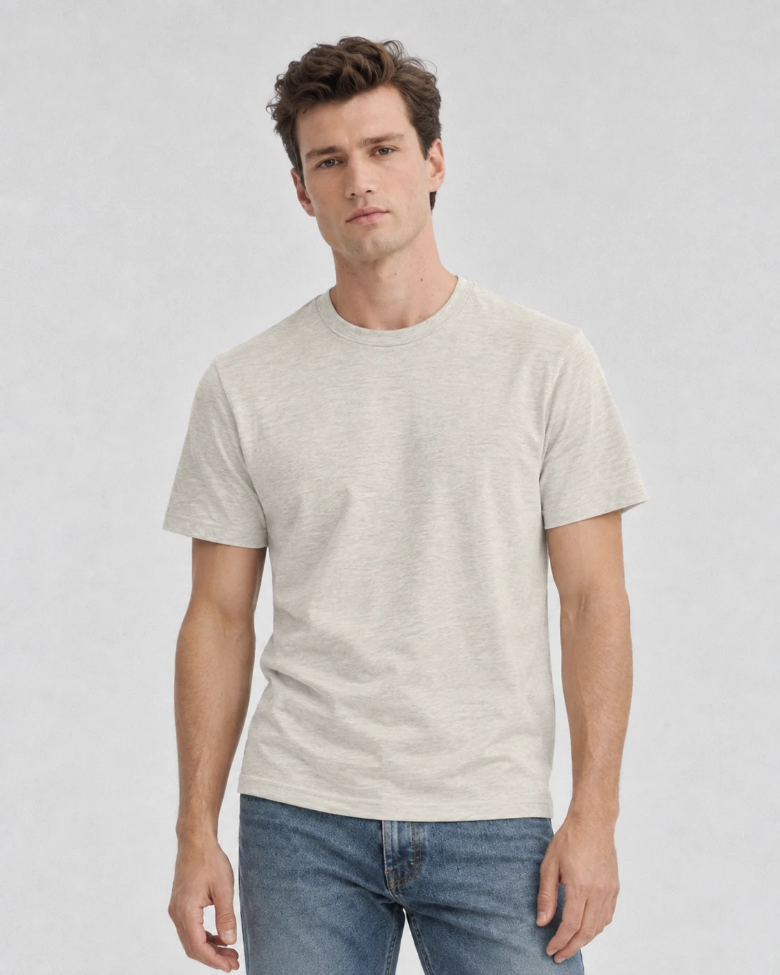 Man wearing the hybrid fitted tee