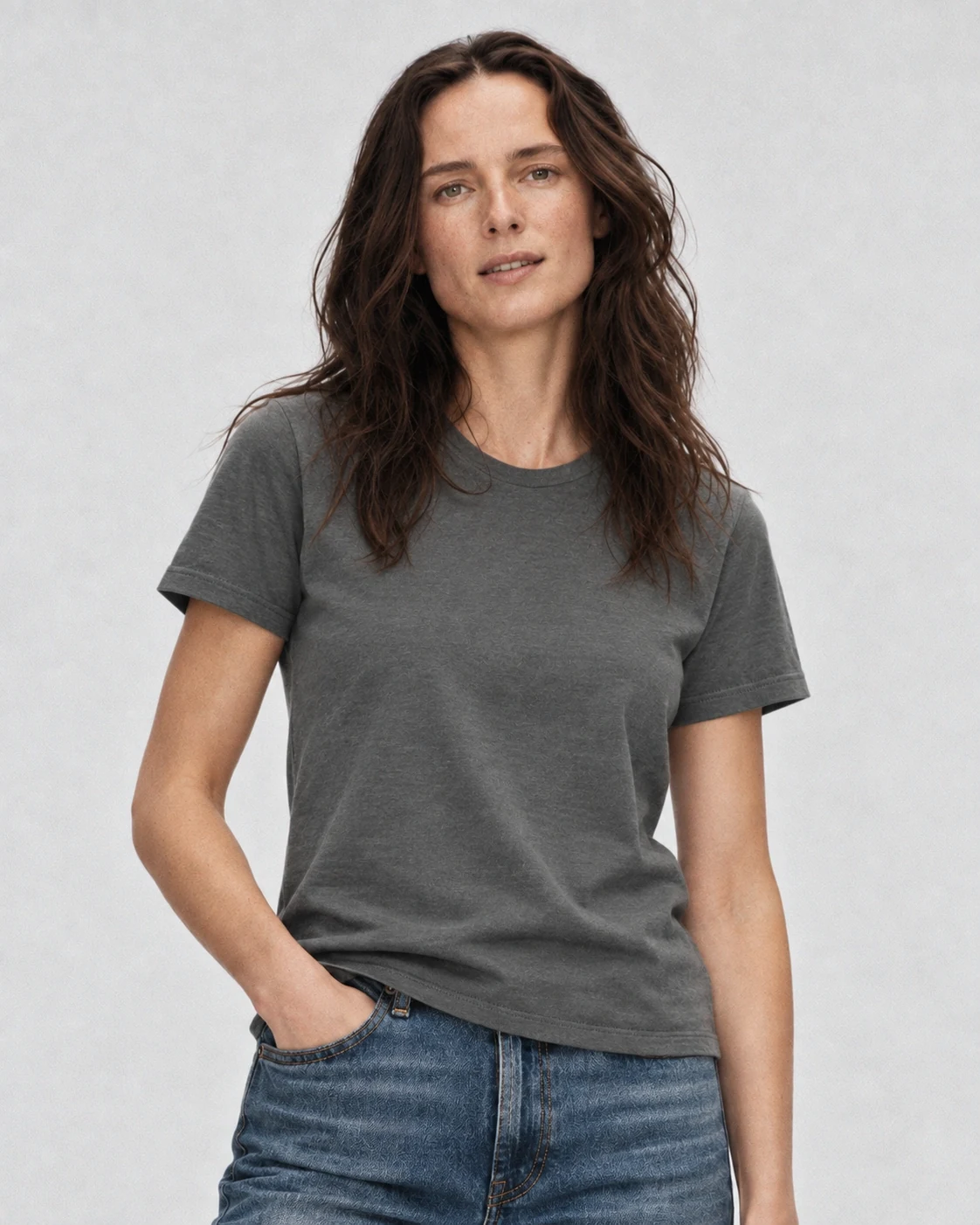 Woman wearing the cotton relaxed tee