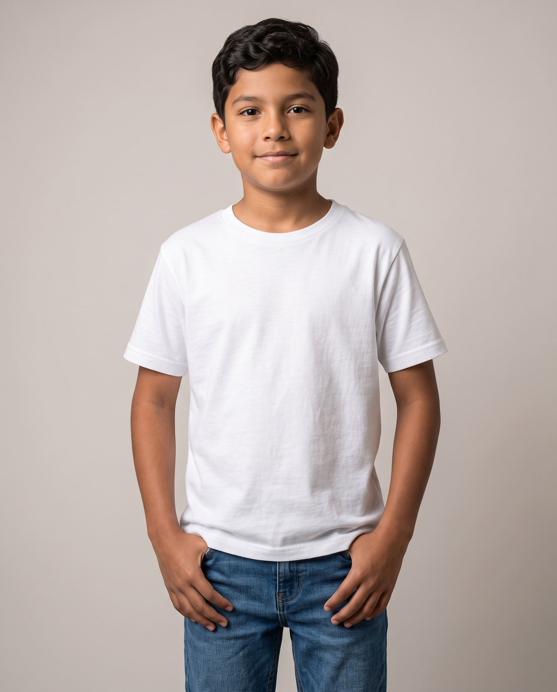 Kids' Cotton Relaxed on model in White