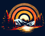 Retro Sun Mountain - Art Print Image