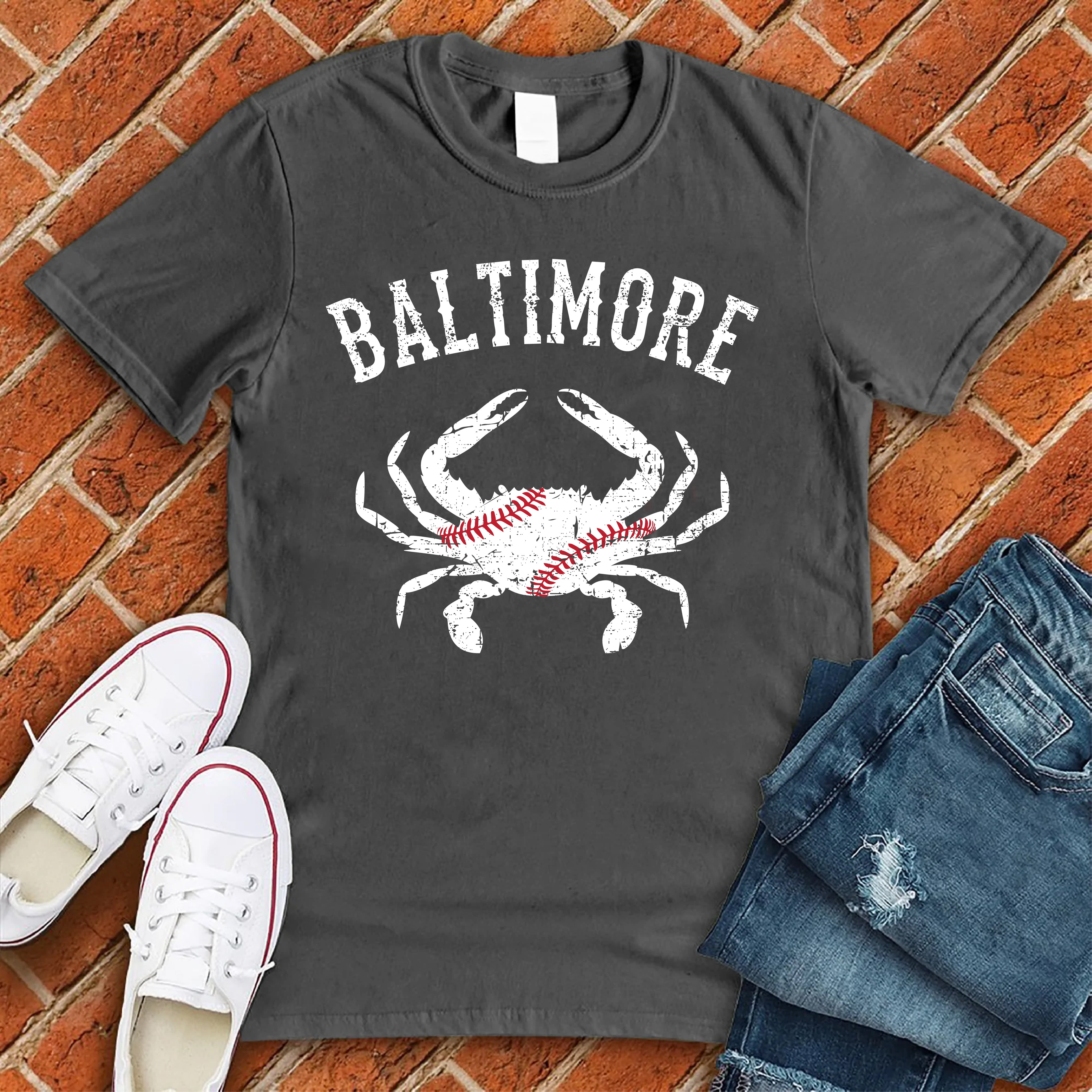 Baltimore Maryland Crab Orioles Ravens Colors Tshirt Gray