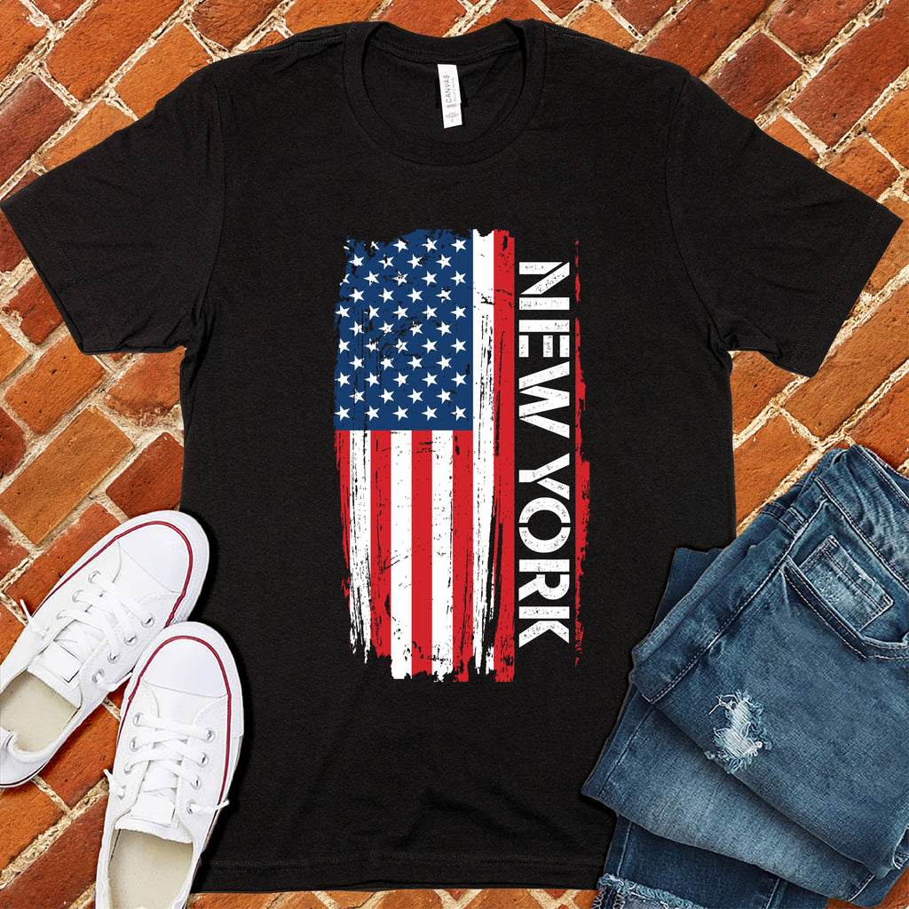 New York Flag Varsity Type T-Shirt T-Shirt Tshirts.com Black S 