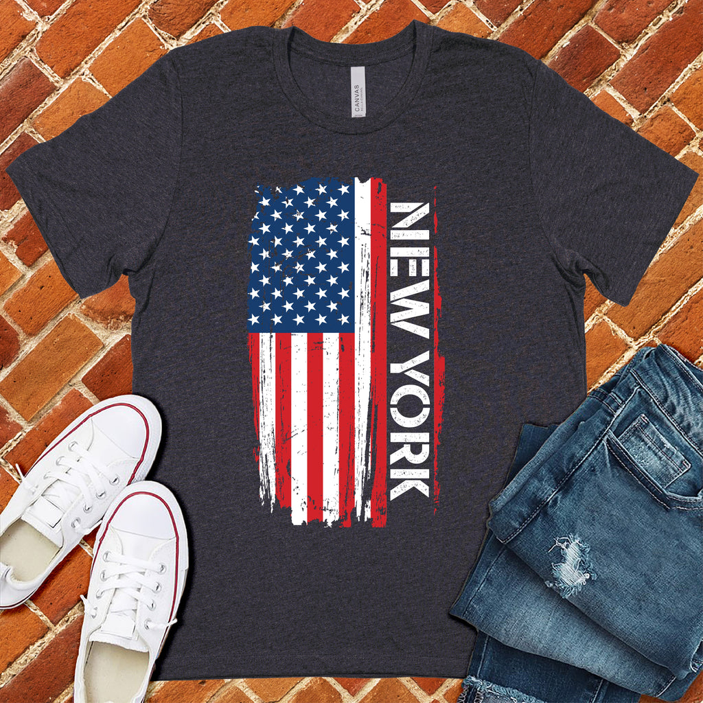 New York Flag Varsity Type T-Shirt T-Shirt Tshirts.com Heather Navy S 