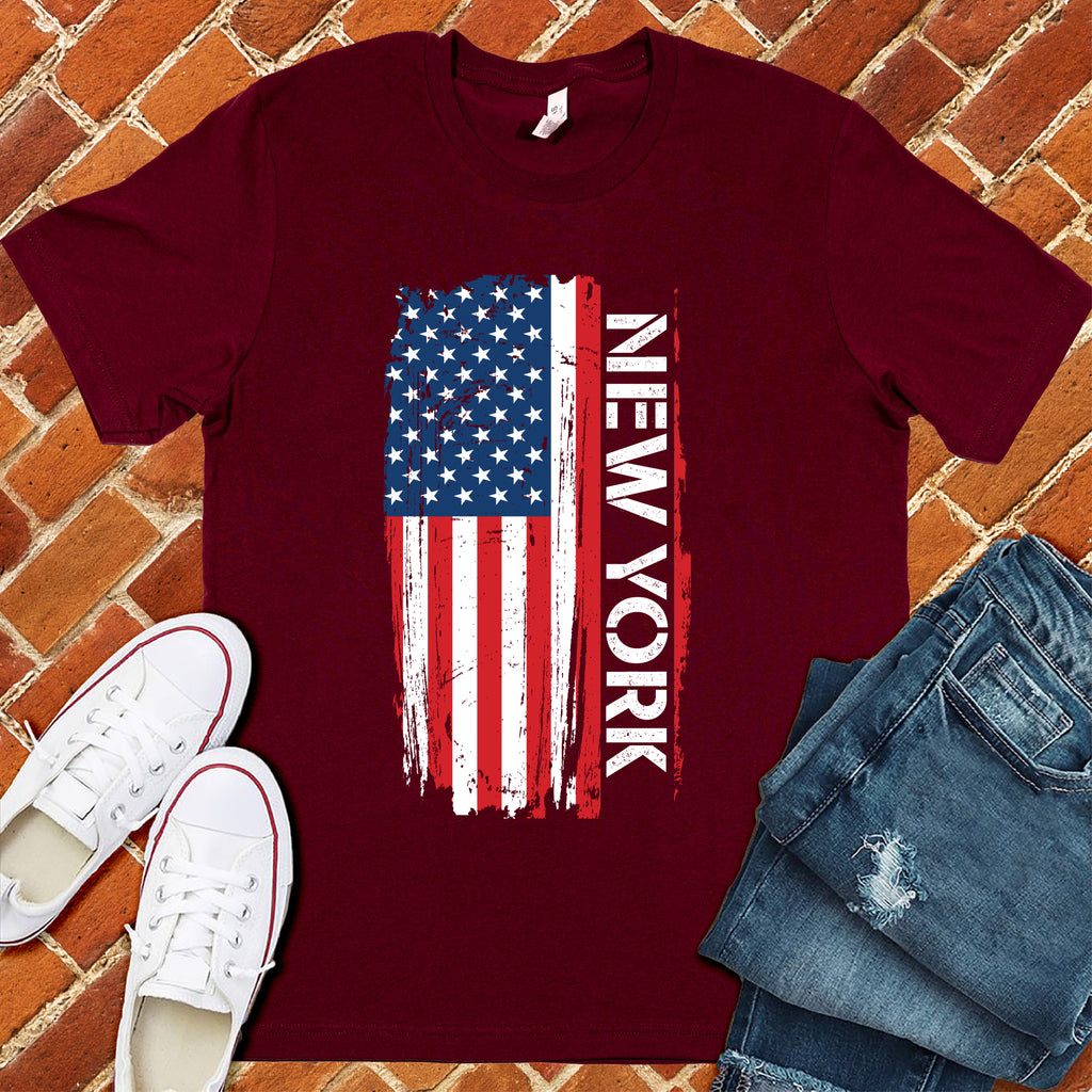 New York Flag Varsity Type T-Shirt T-Shirt Tshirts.com Maroon S 