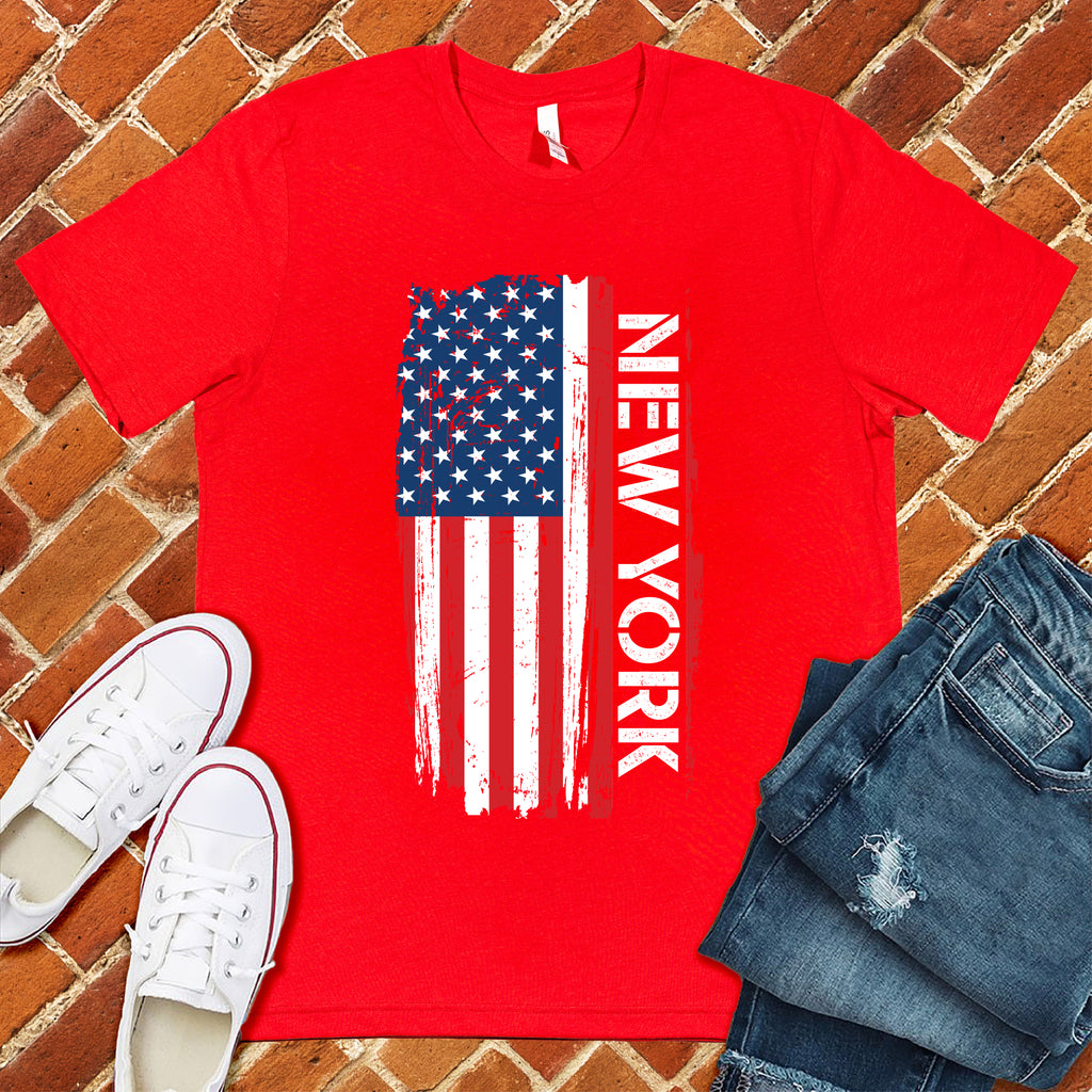 New York Flag Varsity Type T-Shirt T-Shirt Tshirts.com Red S 