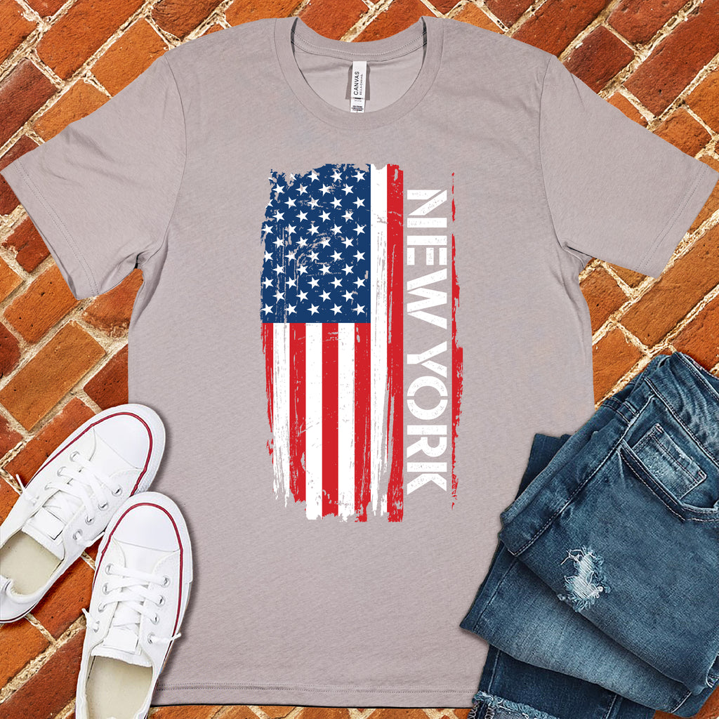 New York Flag Varsity Type T-Shirt T-Shirt Tshirts.com Solid Athletic Grey S 