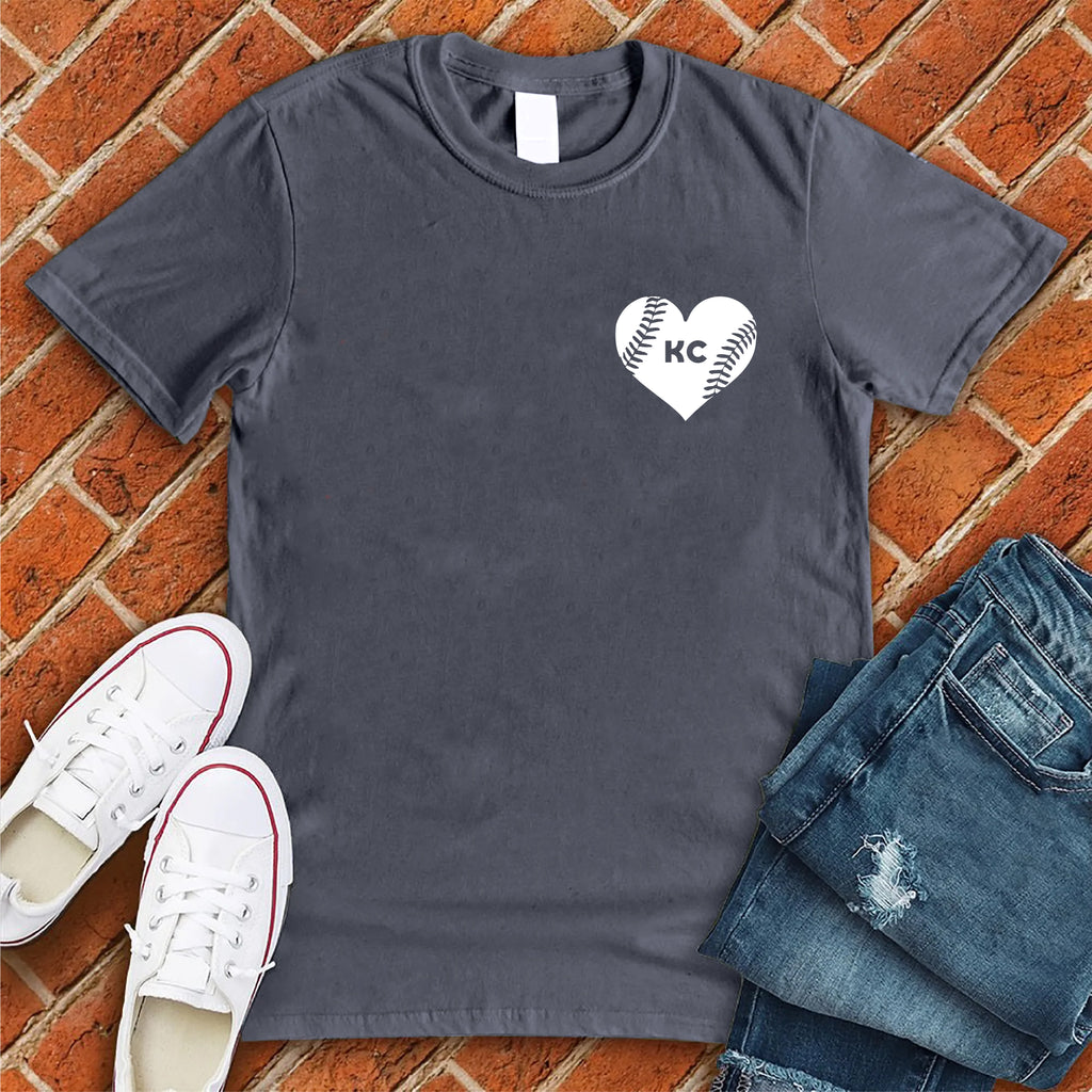 KC Baseball Pocket Heart T-Shirt T-Shirt Tshirts.com Heather Navy S 