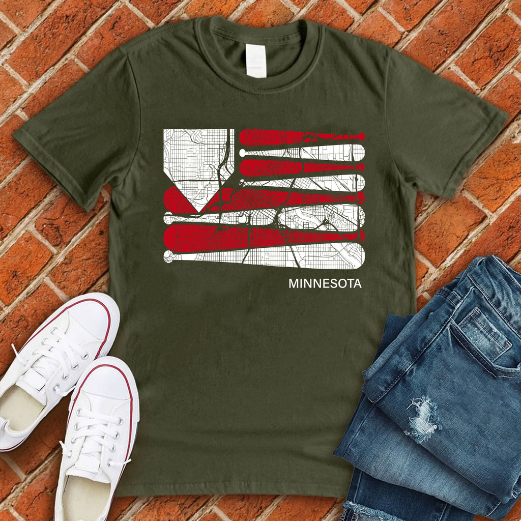 Minnesota Baseball Flag T-Shirt T-Shirt Tshirts.com Military Green S 