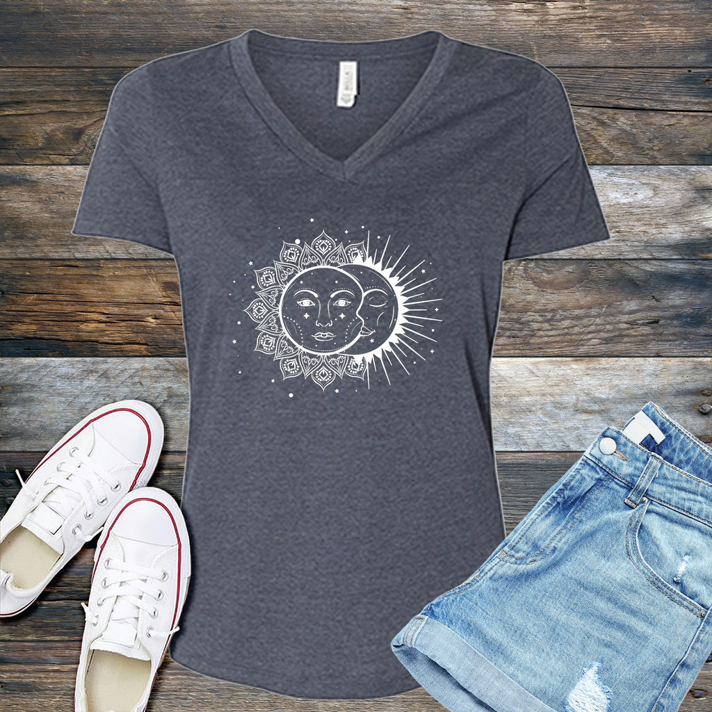Eclipse Mandala V-Neck V-Neck tshirts.com Heather Navy S 
