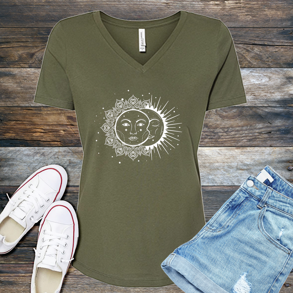 Eclipse Mandala V-Neck V-Neck tshirts.com Military Green S 