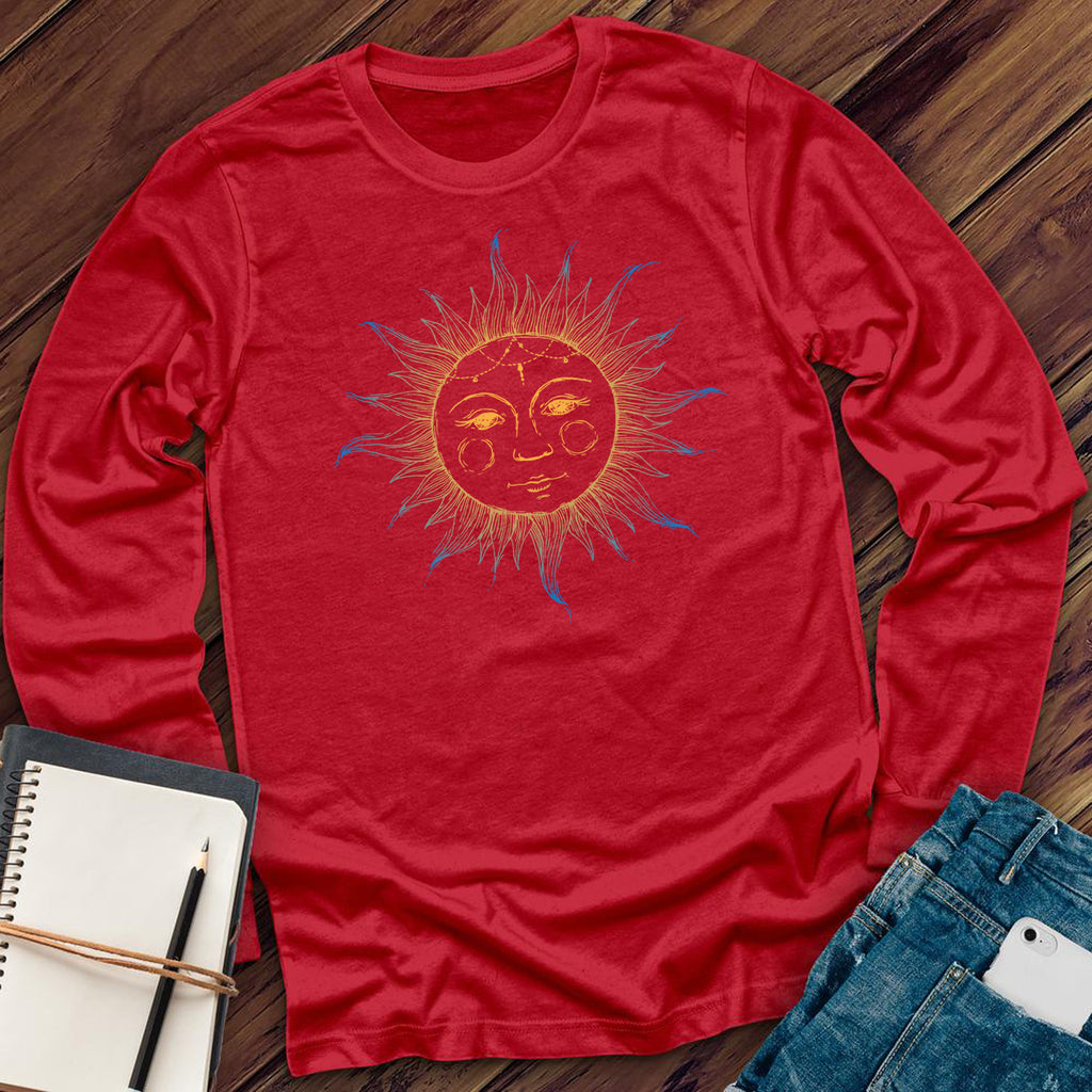Blue and Yellow Moon Long Sleeve Long Sleeve Tshirts.com Red S 