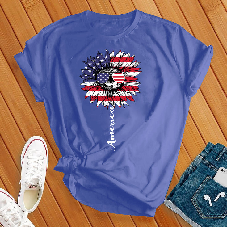America 4th Of July Flower T-Shirt Image