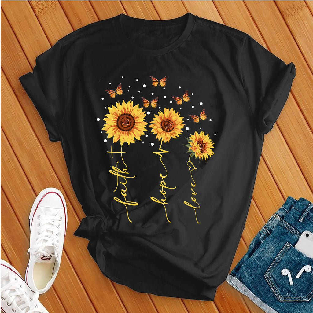 Faith Hope Love Sunflowers T-Shirt T-Shirt tshirts.com Black S 