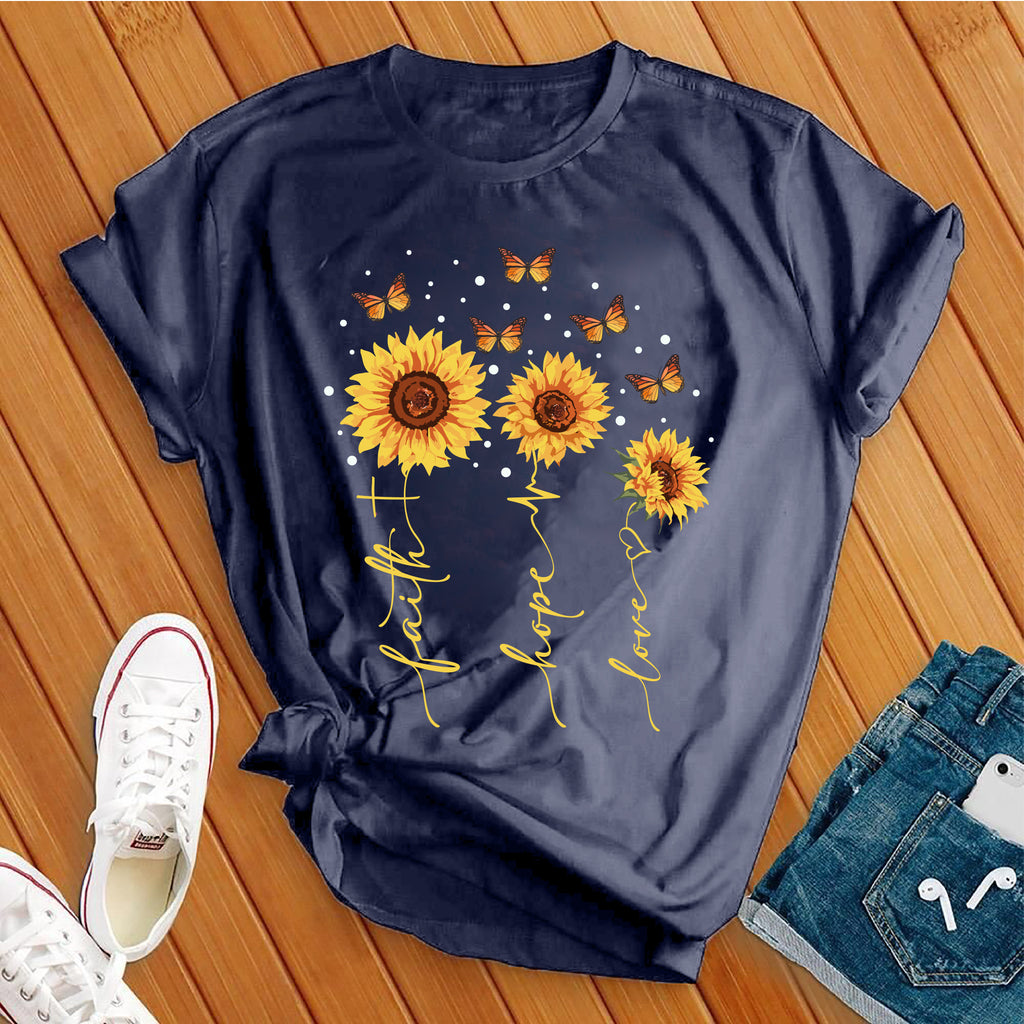 Faith Hope Love Sunflowers T-Shirt T-Shirt tshirts.com Heather Navy S 