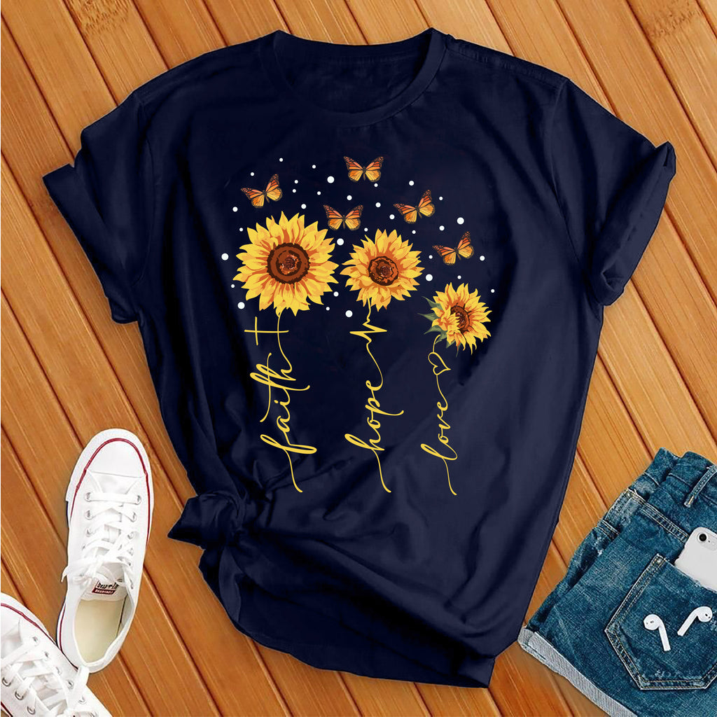 Faith Hope Love Sunflowers T-Shirt T-Shirt tshirts.com Navy S 