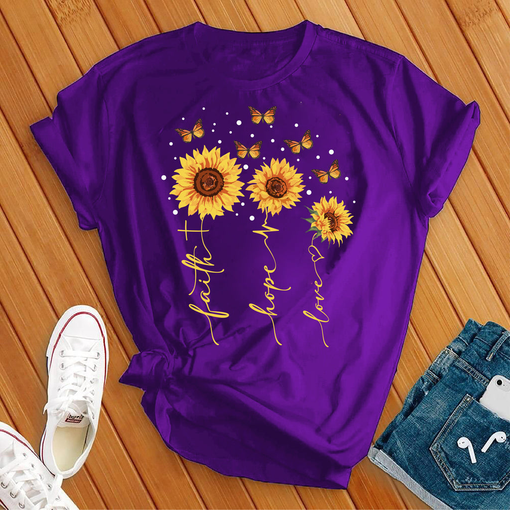 Faith Hope Love Sunflowers T-Shirt T-Shirt tshirts.com Team Purple S 