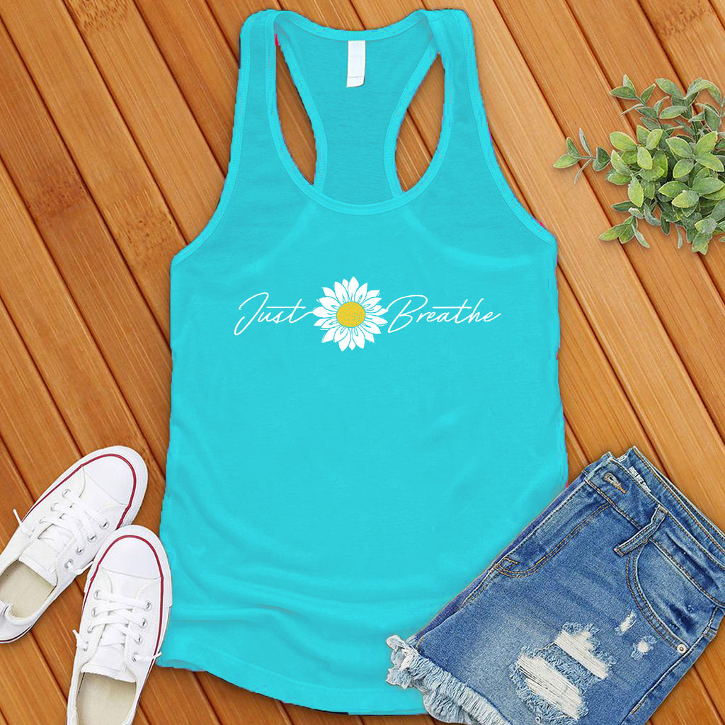 Just Breathe Flower Women's Tank Top Tank Top Tshirts.com Turquoise S 