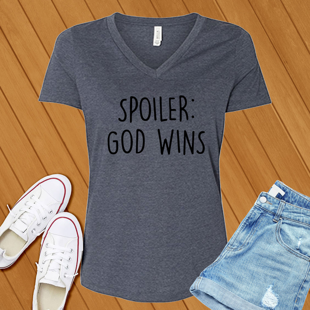 Spoiler: God Wins V-Neck V-Neck tshirts.com Heather Navy S 