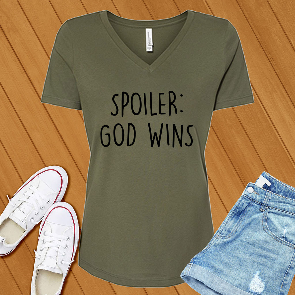Spoiler: God Wins V-Neck V-Neck tshirts.com Military Green S 