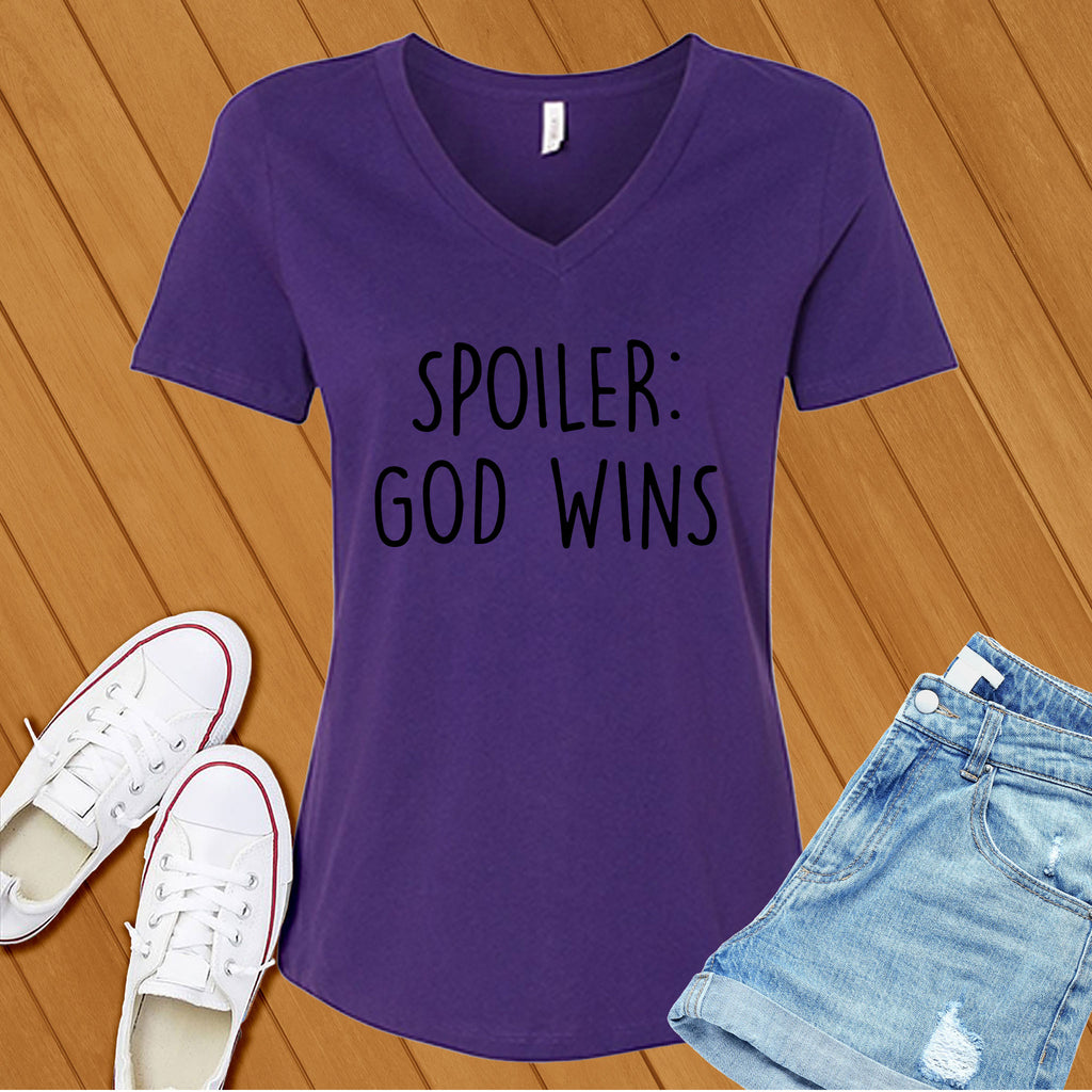 Spoiler: God Wins V-Neck V-Neck tshirts.com Team Purple S 