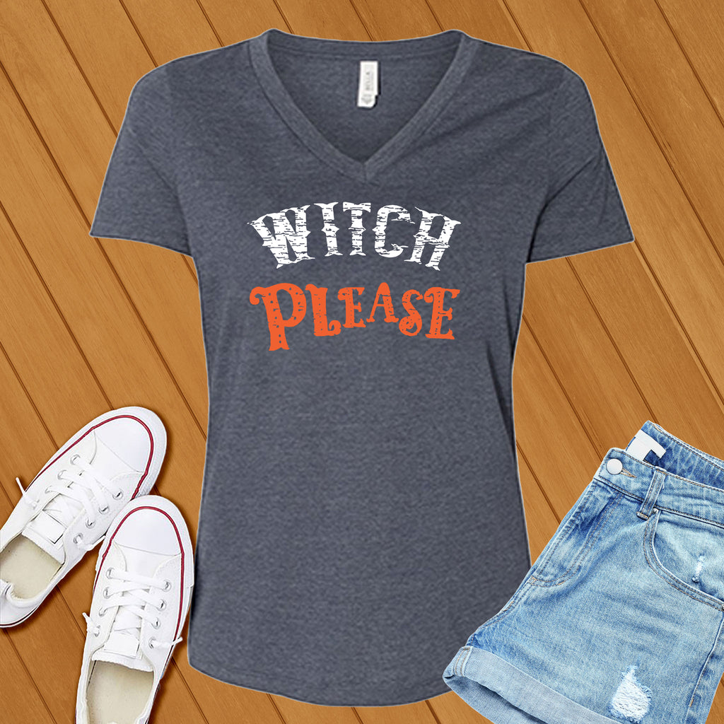 Witch Please V-Neck V-Neck tshirts.com Heather Navy S 