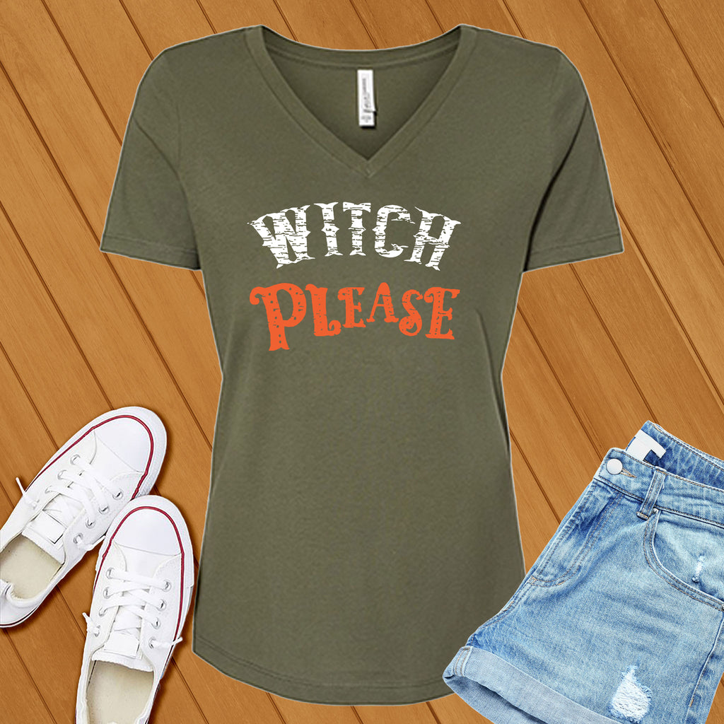 Witch Please V-Neck V-Neck tshirts.com Military Green S 