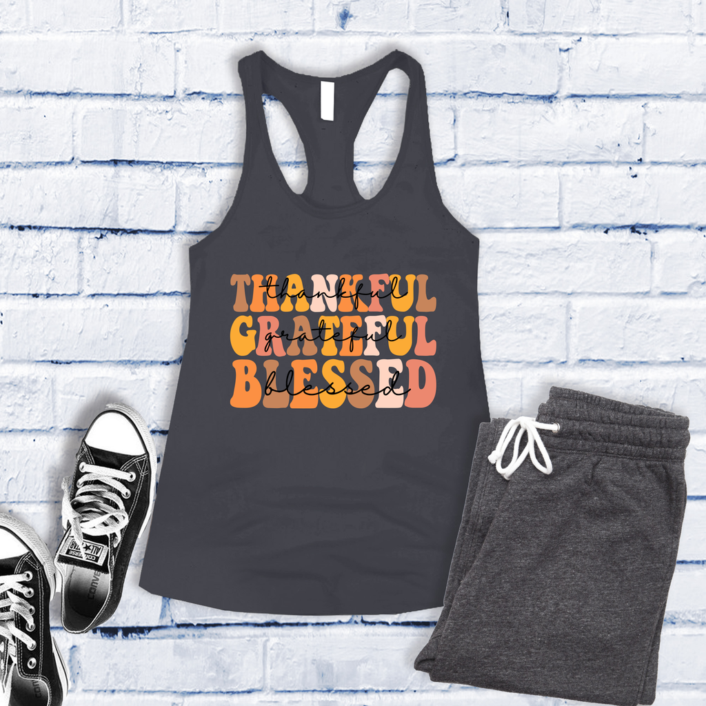 Fall Thankful Grateful Blessed Women's Tank Top Tank Top tshirts.com Dark Grey S 