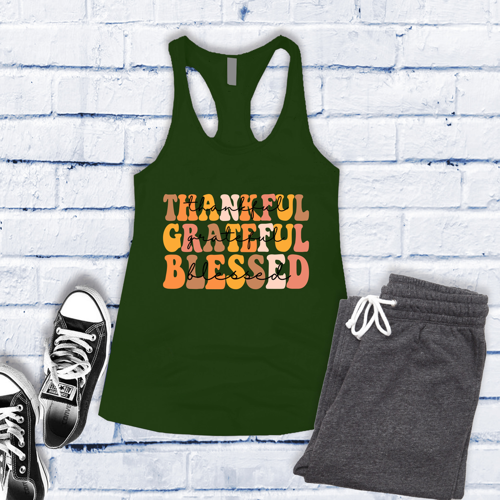 Fall Thankful Grateful Blessed Women's Tank Top Tank Top tshirts.com Military Green S 