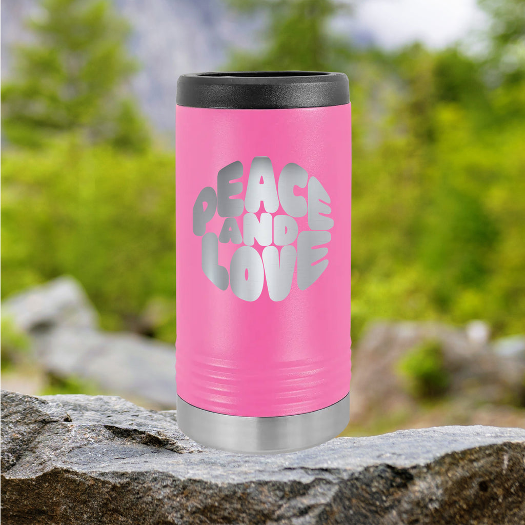 Peace and Love Slim Can Tumbler Drinkware Tshirts.com Pink  