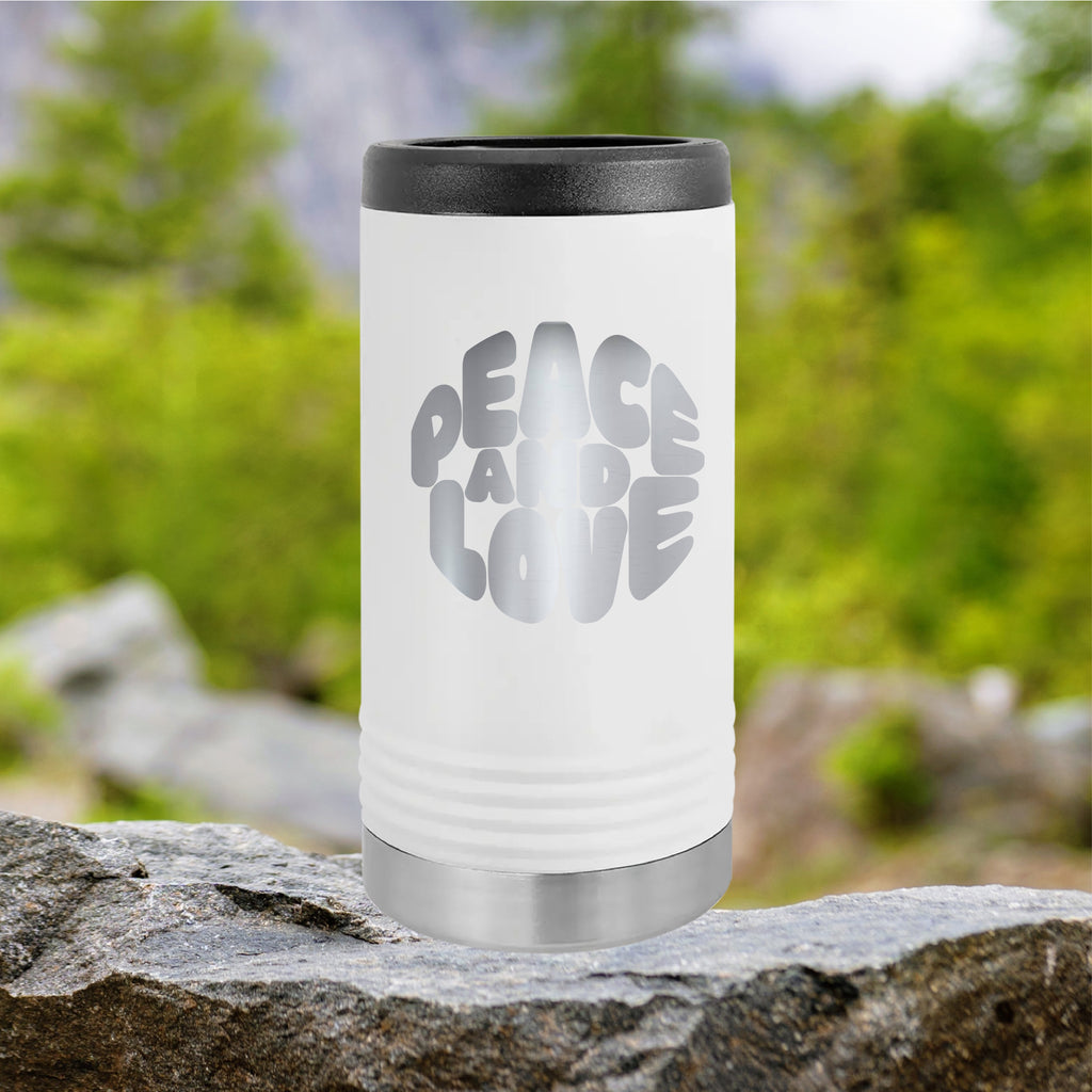 Peace and Love Slim Can Tumbler Drinkware Tshirts.com White  