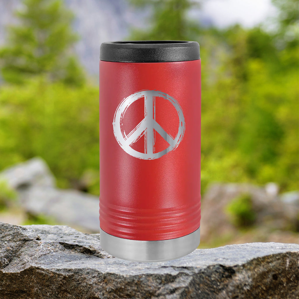 Peace Sign Slim Can Tumbler Drinkware tshirts.com Red  