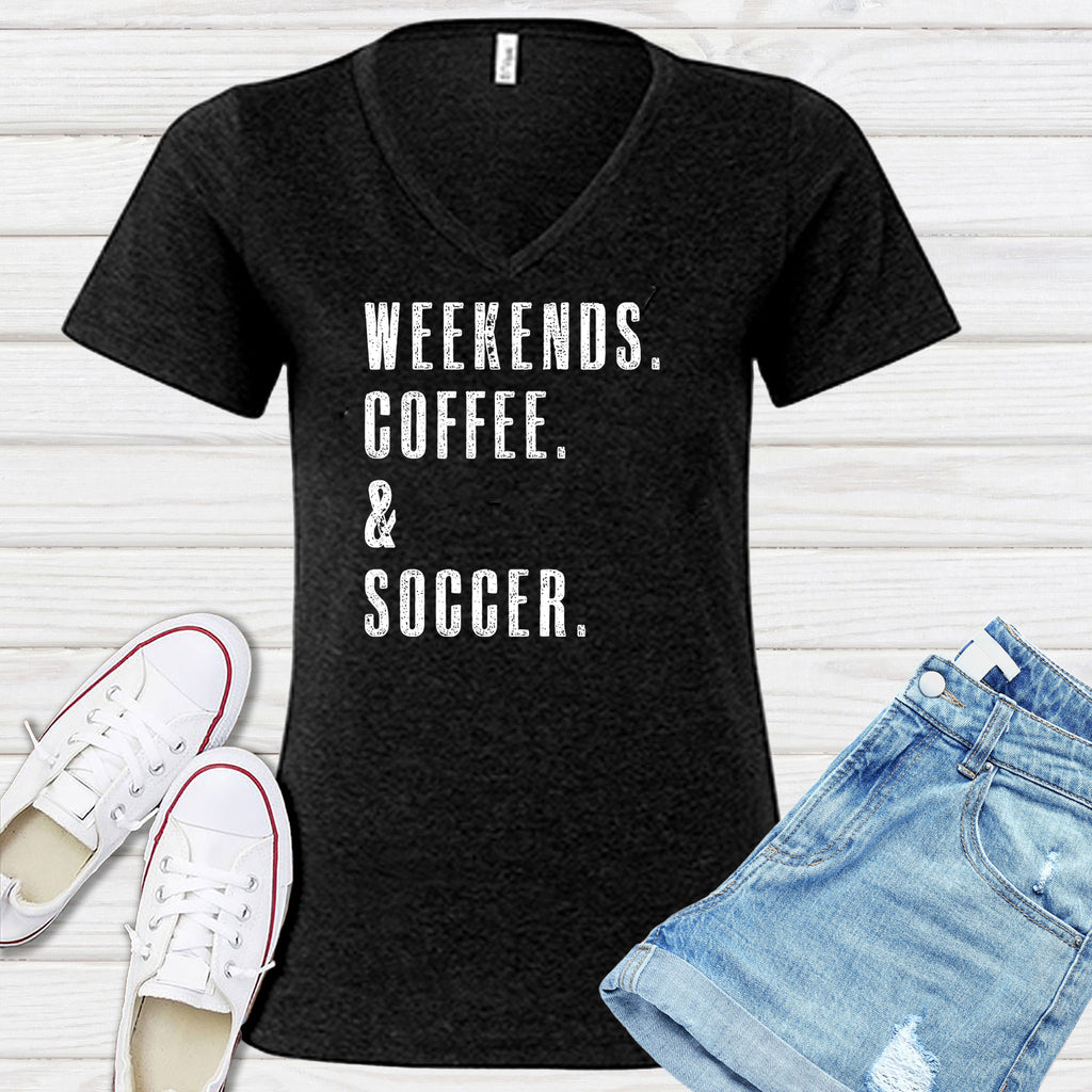 Weekends Coffee & Soccer V-Neck V-Neck tshirts.com Black Heather S 