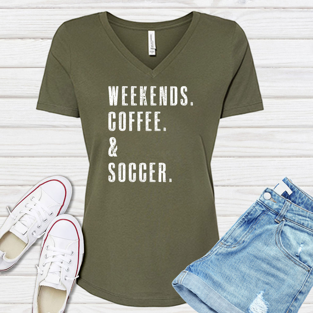 Weekends Coffee & Soccer V-Neck V-Neck tshirts.com Military Green S 