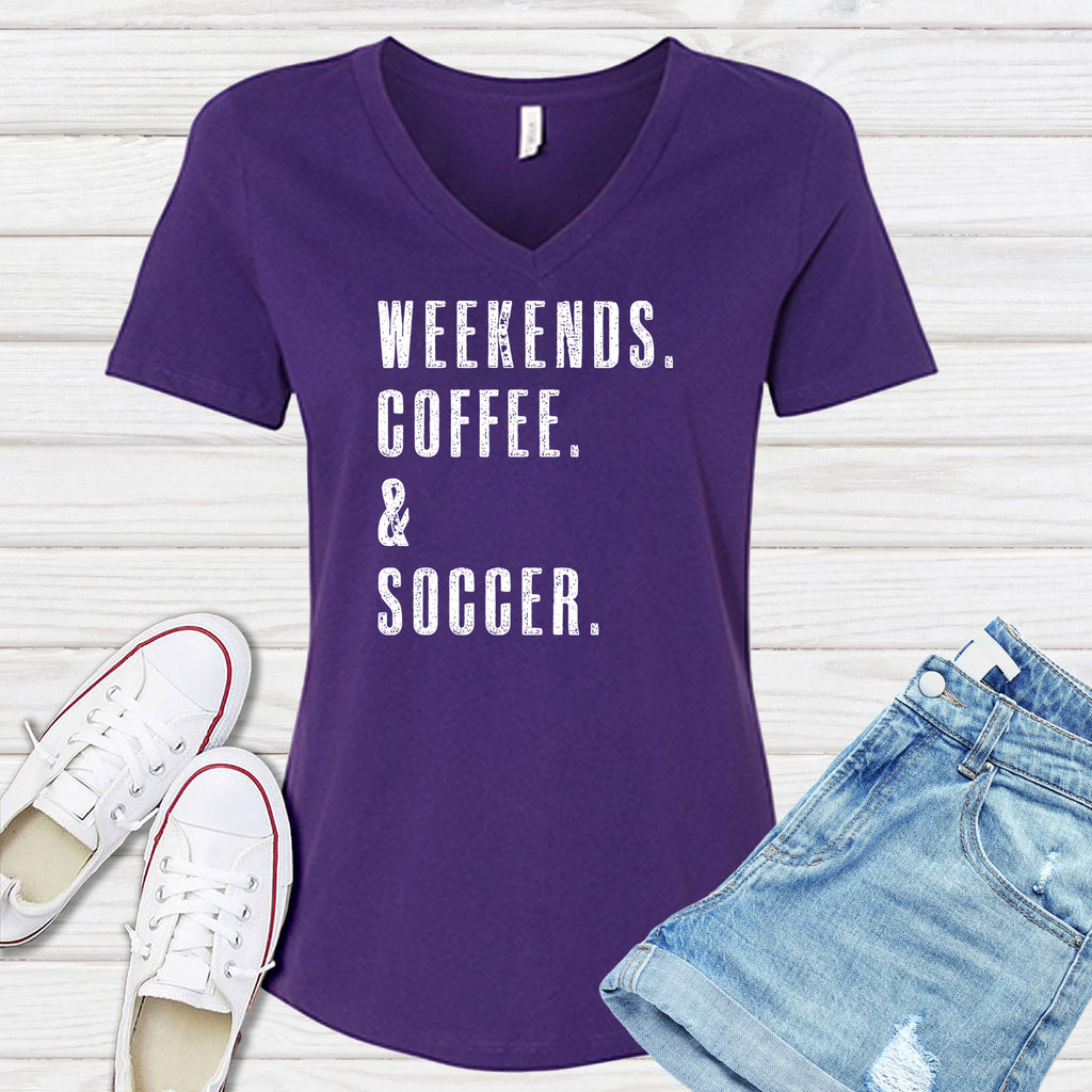 Weekends Coffee & Soccer V-Neck V-Neck tshirts.com Team Purple S 