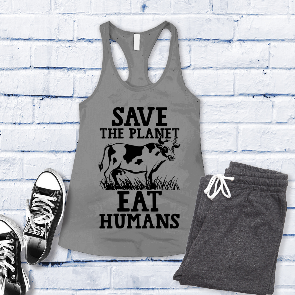 Save The Planet Eat Humans Women's Tank Top Tank Top Tshirts.com Heather Grey S 