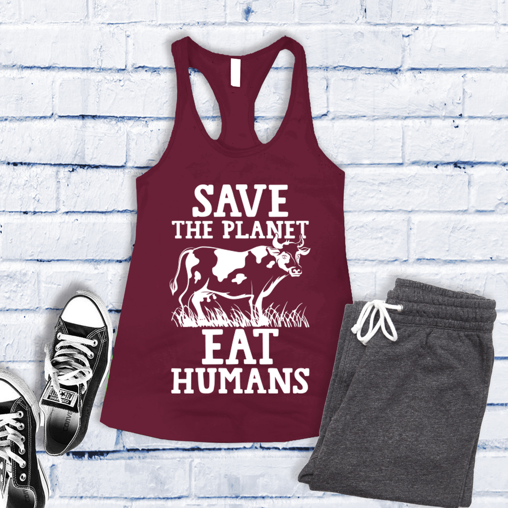 Save The Planet Eat Humans Women's Tank Top Tank Top Tshirts.com Cardinal S 