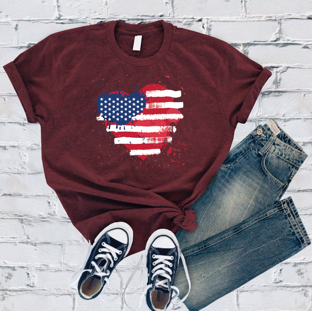 USA Paint Splatter Heart T-Shirt T-Shirt tshirts.com Maroon S 