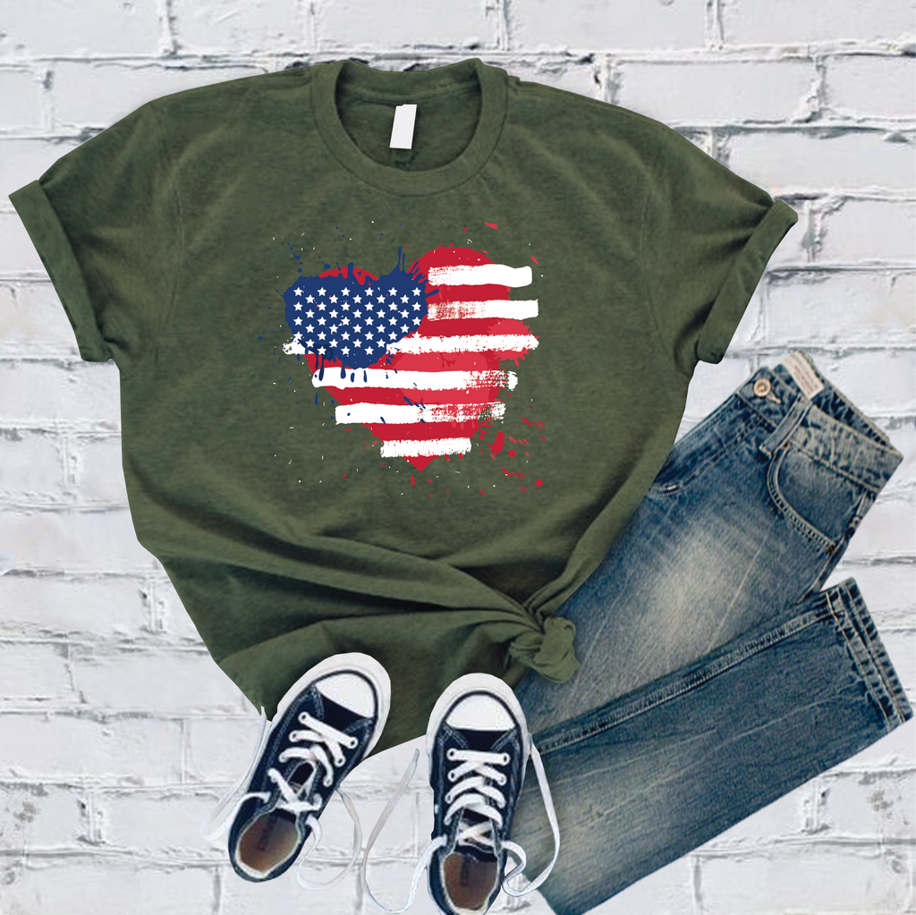 USA Paint Splatter Heart T-Shirt T-Shirt tshirts.com Military Green S 