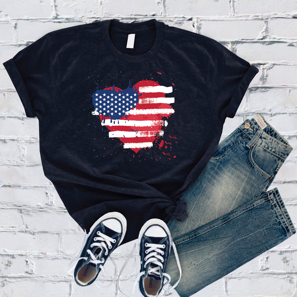 USA Paint Splatter Heart T-Shirt T-Shirt tshirts.com Navy S 