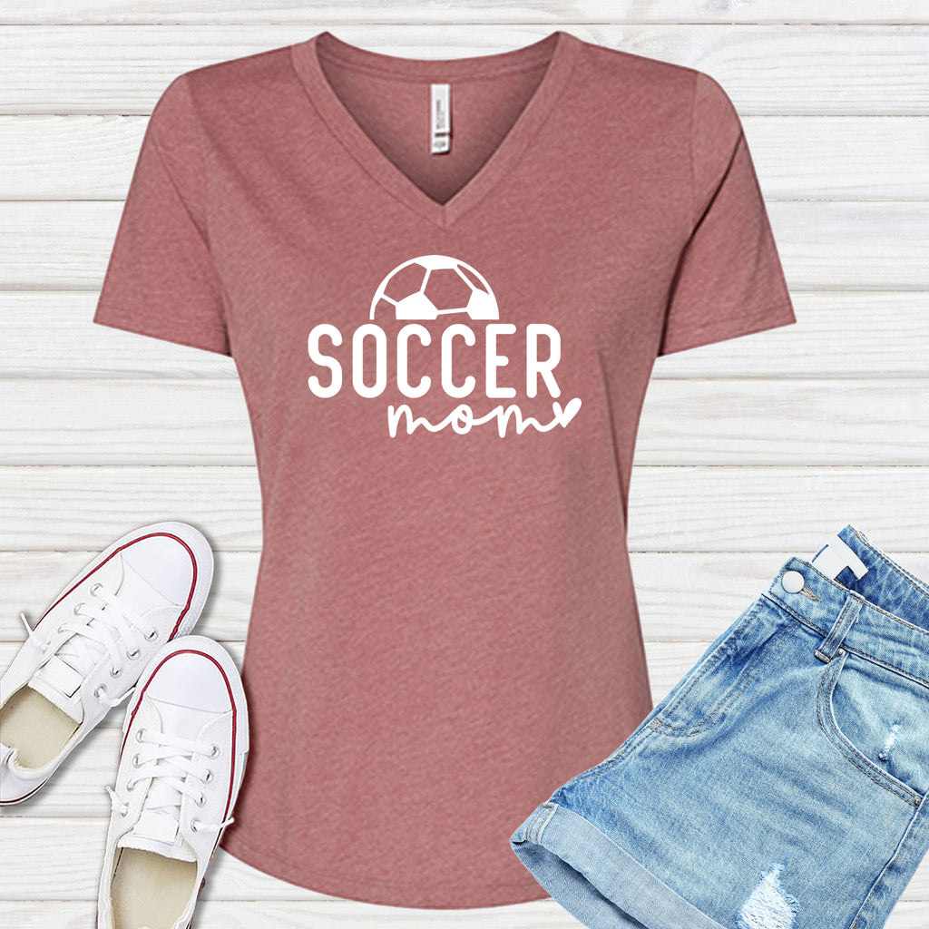 Soccer Mom Heart V-Neck V-Neck tshirts.com Heather Mauve S 