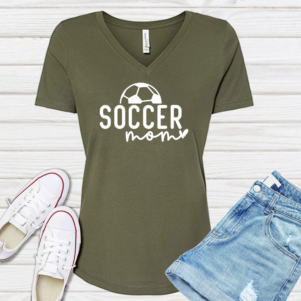 Soccer Mom Heart V-Neck V-Neck tshirts.com Military Green S 