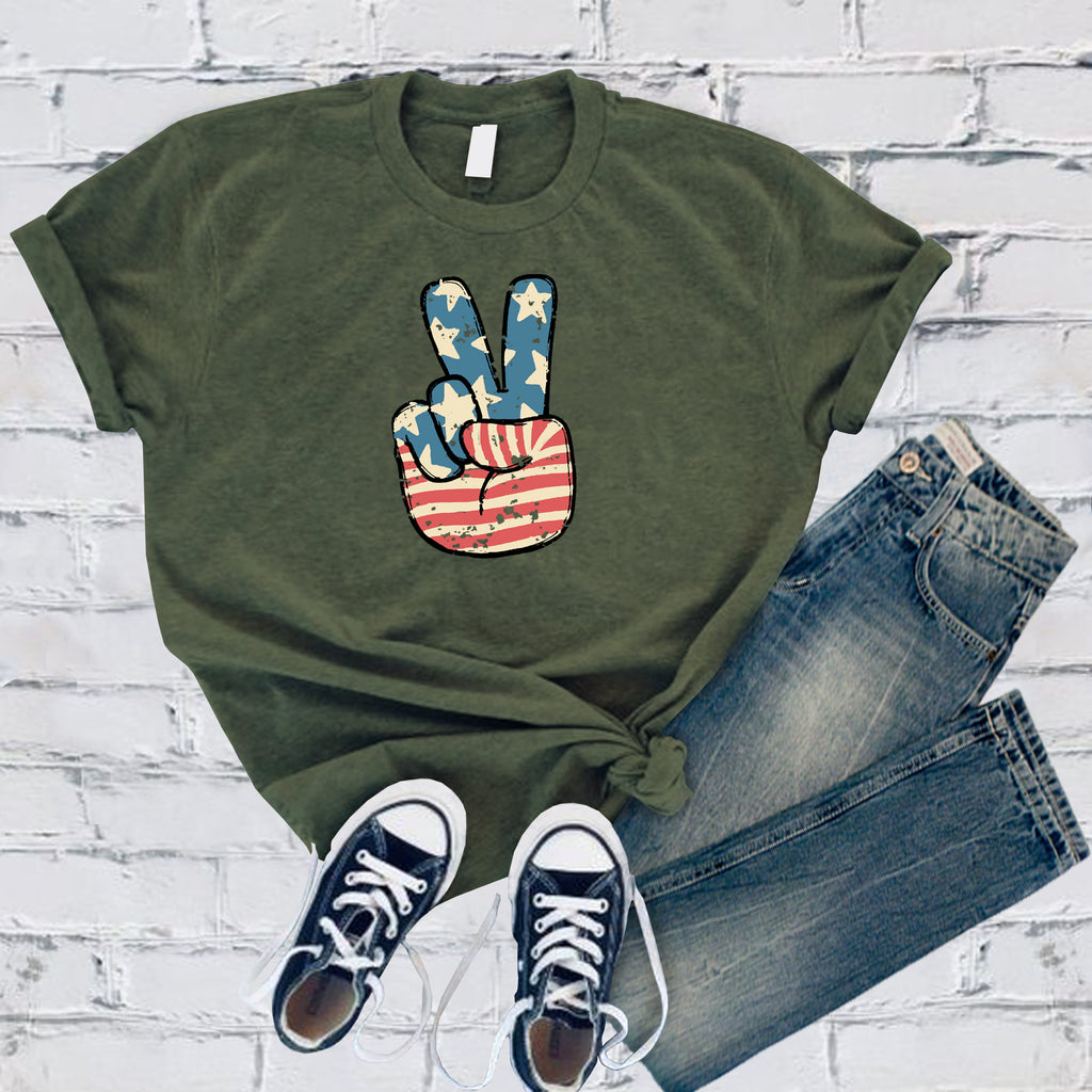 American Peace Hands T-Shirt T-Shirt tshirts.com Military Green S 