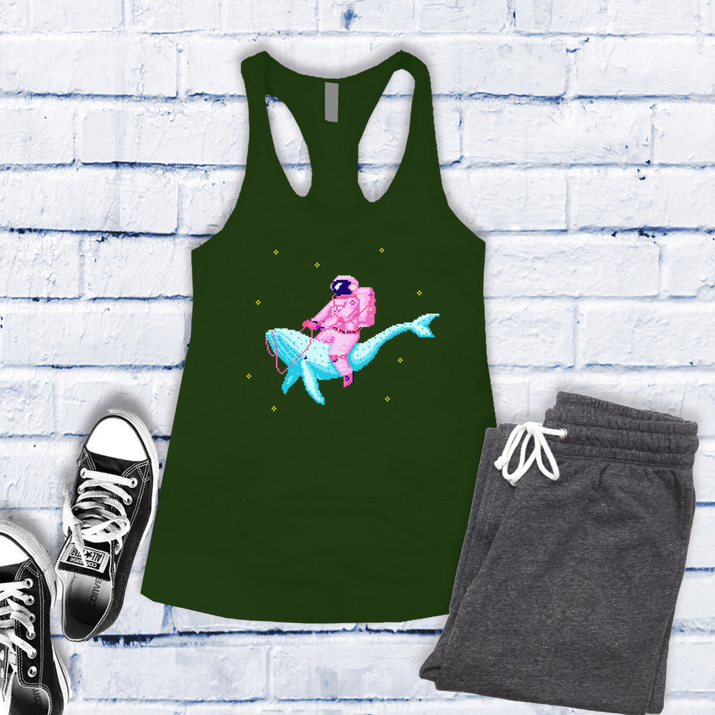Astronaut And Whale In 8 Bit Women's Tank Top Tank Top tshirts.com Military Green S 