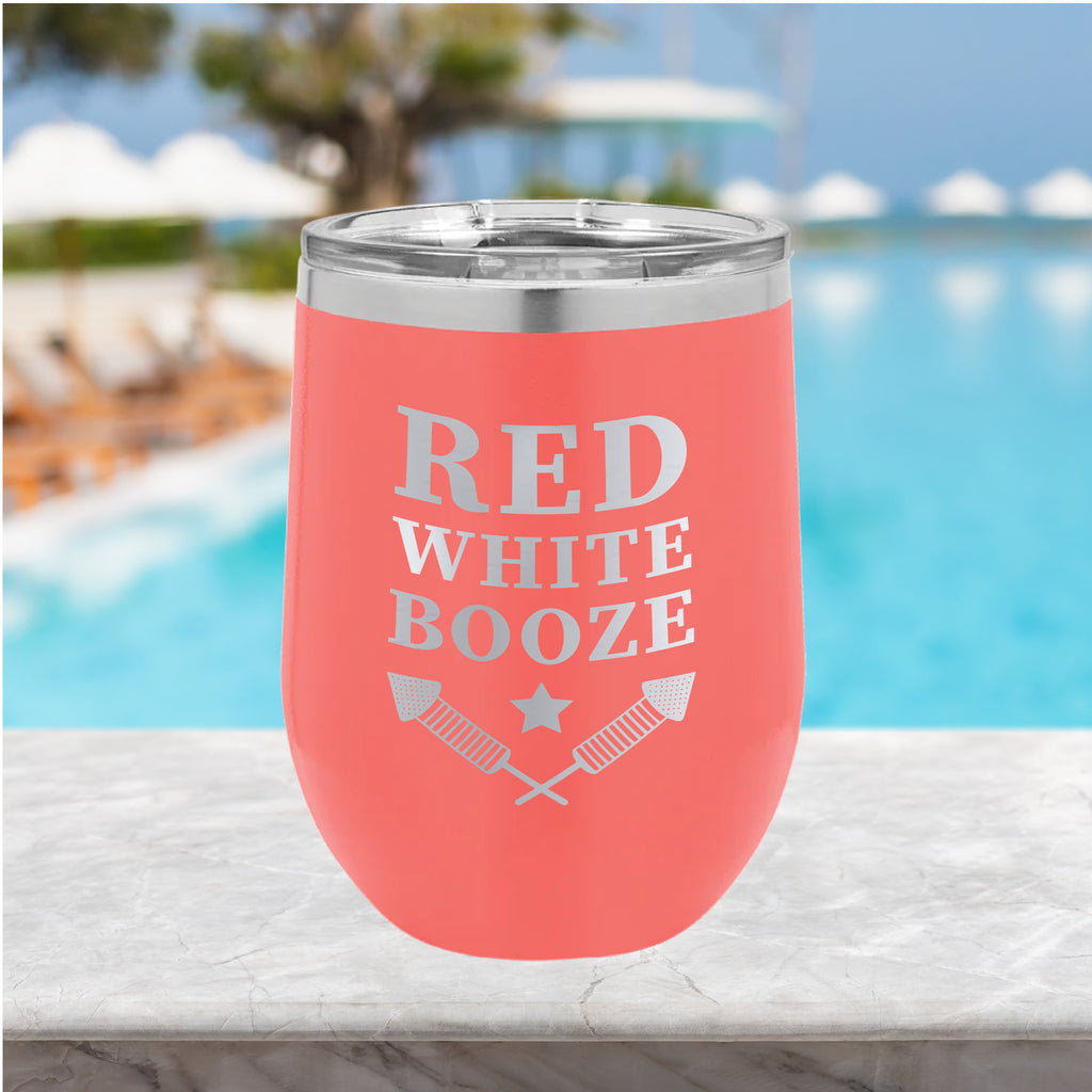 Red, White, Booze 12oz Tumbler Drinkware Tshirts.com Coral  