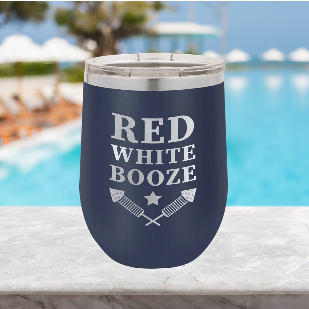 Red, White, Booze 12oz Tumbler Drinkware Tshirts.com Navy  
