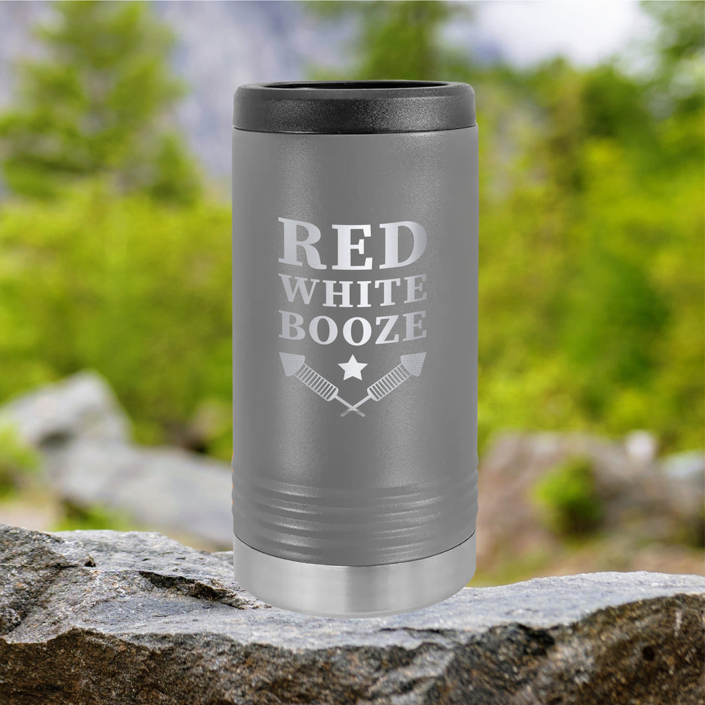 Red, White, Booze Slim Can Tumbler Drinkware Tshirts.com Dark Gray  