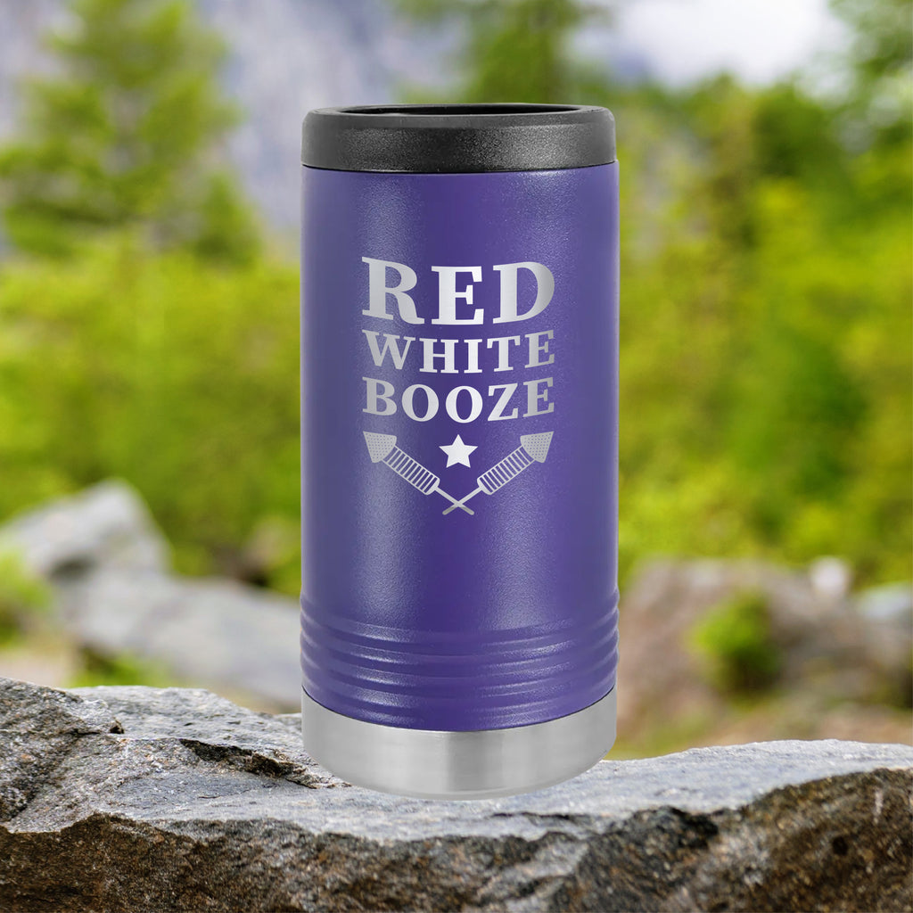 Red, White, Booze Slim Can Tumbler Drinkware Tshirts.com Purple  