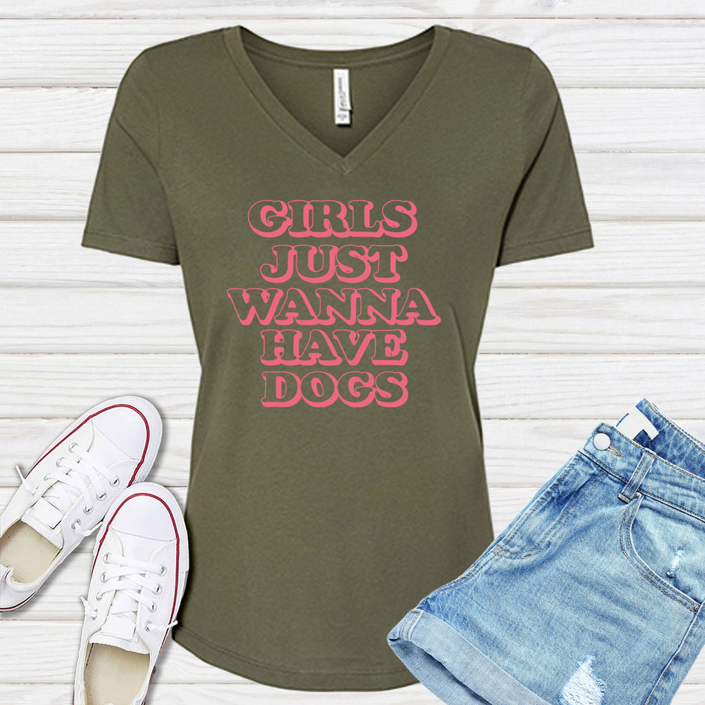 Girls Just Wanna Have Dogs V-Neck V-Neck tshirts.com Military Green S 