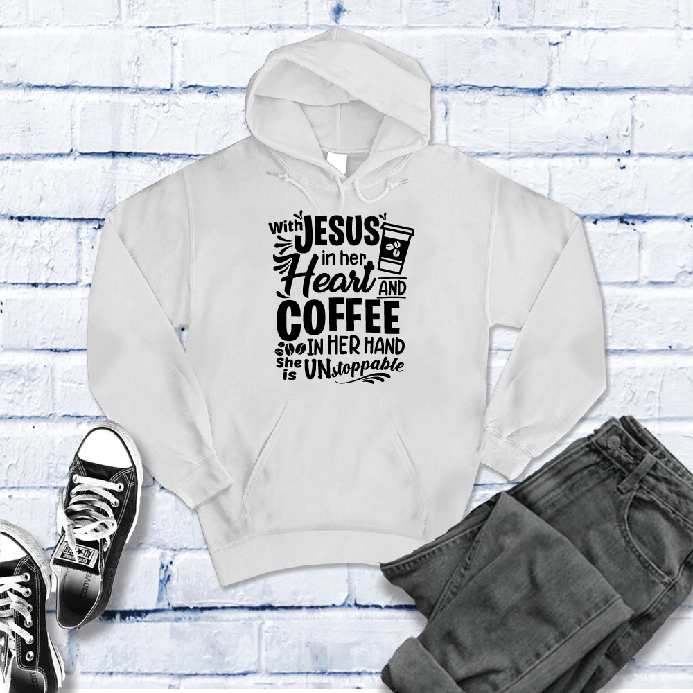 With Jesus In Her Heart And Coffee In Her Hand Hoodie Hoodie tshirts.com White S 