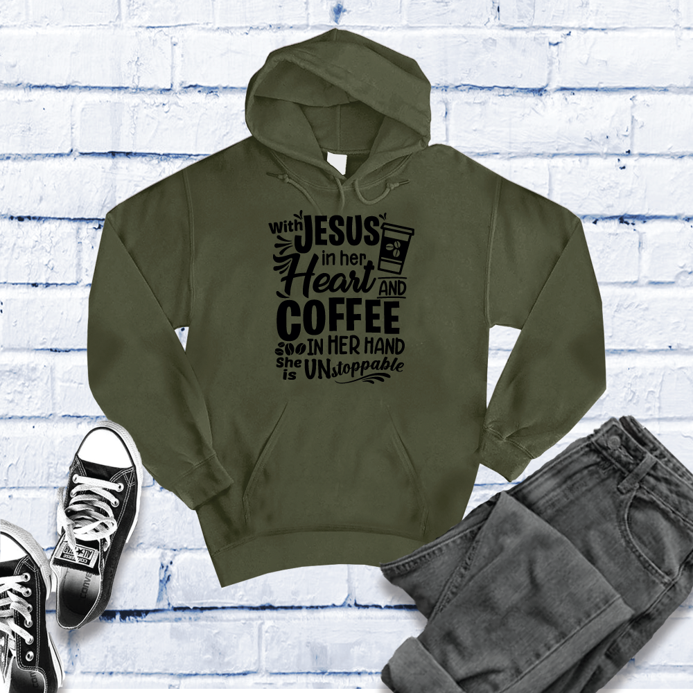 With Jesus In Her Heart And Coffee In Her Hand Hoodie Hoodie tshirts.com Army S 